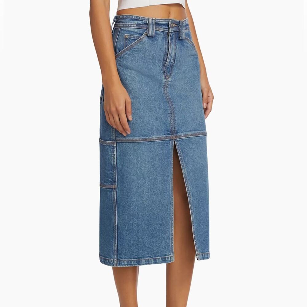 A.L.C. Alden Denim Carpenter Midi Skirt 100% Cotton NWT Sz 8